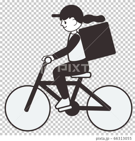 自転車に乗っている女性配達員イラストのイラスト素材