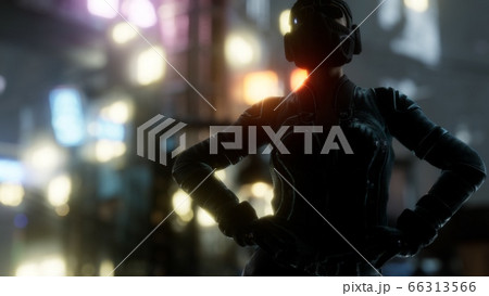 Cyberpunk-style girl with beautiful neon colors - Stock Illustration  [99174420] - PIXTA