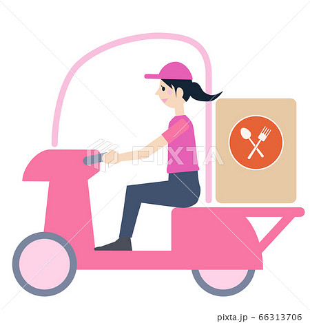 バイクで配達中の女性ドライバー 66313706