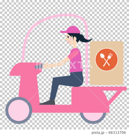 Female driver in delivery on a motorcycle 66313706