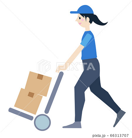 荷台で荷物を運ぶ女性 66313707