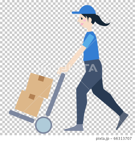 荷台で荷物を運ぶ女性 66313707