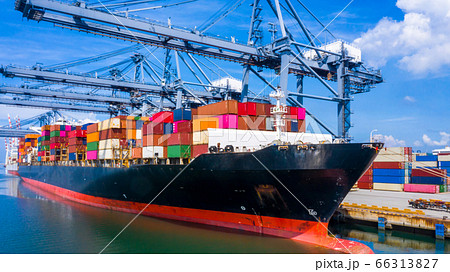 Container cargo ship at industrial port in import 66313827
