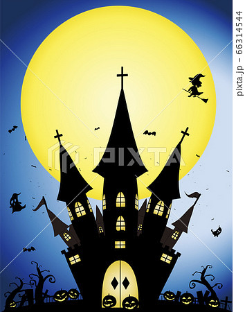 ハロウィン 満月とお城のイラスト素材
