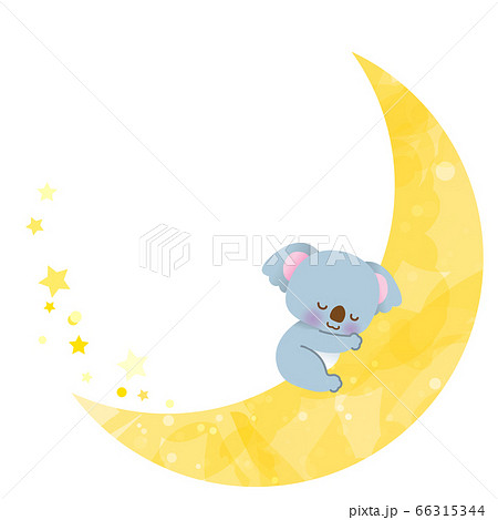 三日月の上で眠るかわいいコアラ 水彩画風のイラスト素材 66315344 Pixta