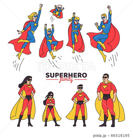 Superhero family in two costumes of heroes sketch vector illustration isolated. 66316195
