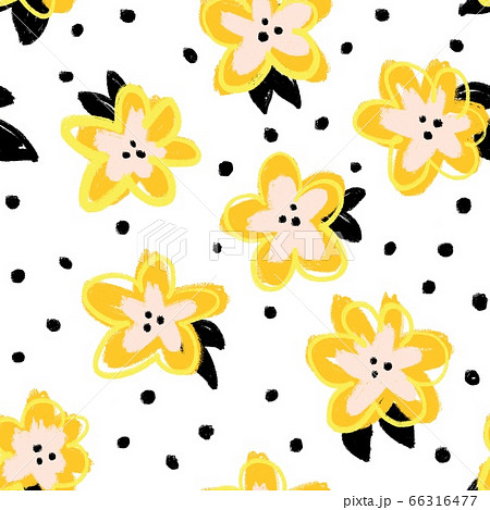 Painterly doodle flowers gold yellow orange black seamless pattern. Repeating modern abstract Painterly doodle flowers gold yellow orange black seamless pattern. Repeating modern abstract 66316477
