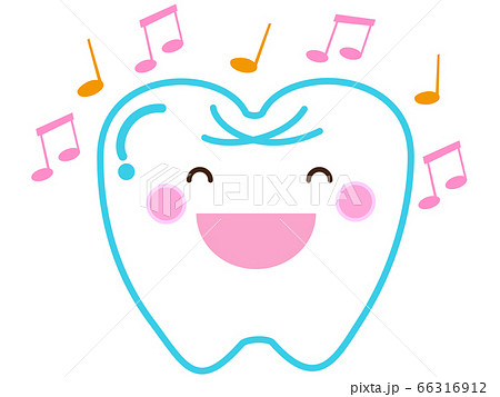 歌っている歯のキャラクターのイラスト素材