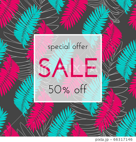 Sale floral card. Palm branch ink sketch. 66317146