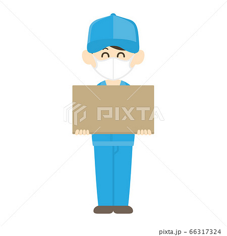 マスクをした荷物を届ける配達員のイラスト マスクをした荷物を届ける配達員のイラスト 66317324