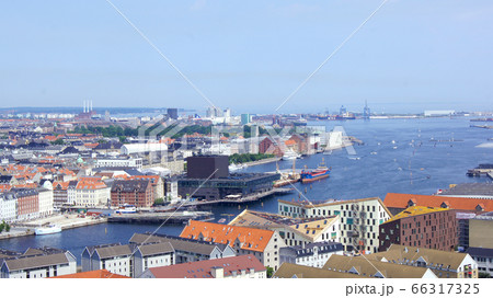 COPENHAGEN, DENMARK - JUL 06th, 2015: Skyline of Copenhagen from Vor Frelsers Kirke Church of Our Saviour COPENHAGEN, DENMARK - JUL 06th, 2015: Skyline of Copenhagen from Vor Frelsers Kirke Church of Our Saviour 66317325