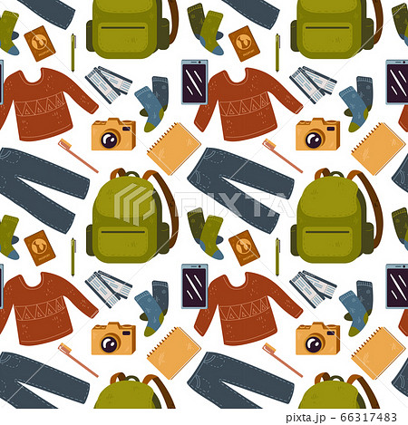 Vector pattern for backpacker, forest, mountain, tourist travel, vacation. 66317483