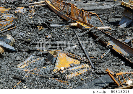 Interior fire damage after a night of riots in 66318013