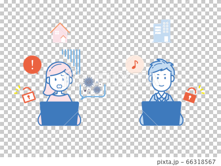 自宅と会社のインターネットセキュリティの差 イメージイラストのイラスト素材