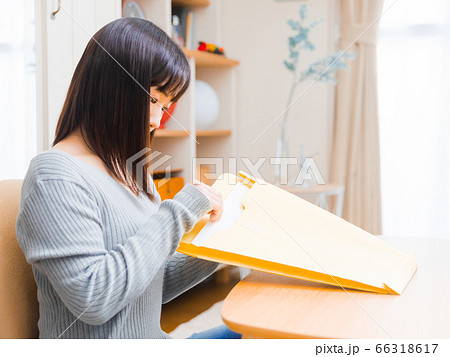 書類　封筒　出す、入れる　女性　コピースペース　4:3 66318617