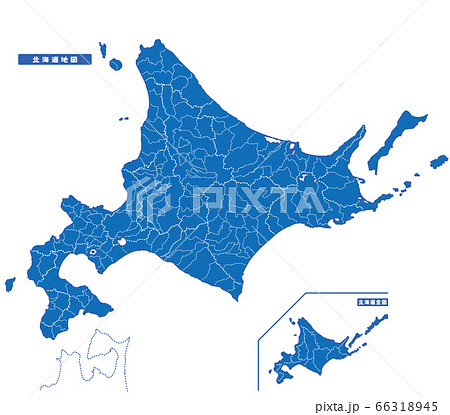 北海道地図 シンプル青 市区町村 66318945