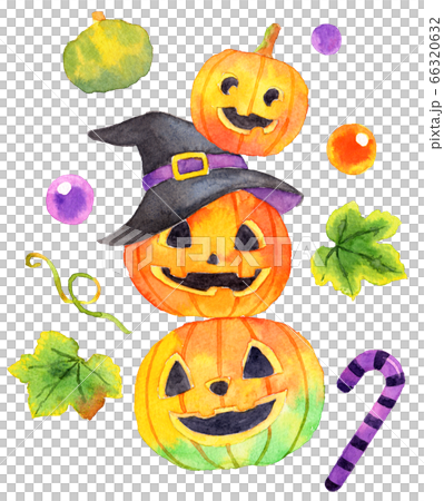 Watercolor_Three vertical Jack O'lanterns with decoration 66320632