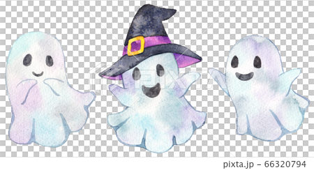 Three ghosts lined up in watercolor - Stock Illustration [66320794] - PIXTA