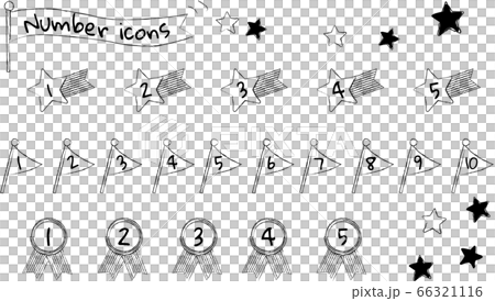 手繪時尚數字圖標標誌，星星，獎牌 66321116