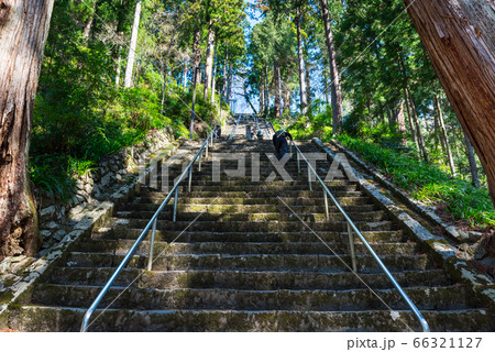 身延山久遠寺・287段の石階段、菩提梯の下から（山梨県南巨摩郡身延町） 66321127