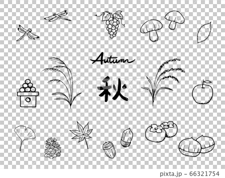 秋のアイコン手書きペン画セットのイラスト素材