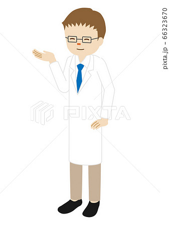 男性医師の立ち姿のイラスト 案内のポーズ のイラスト素材