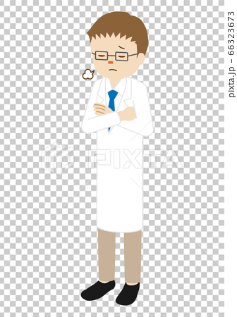 男性医師の立ち姿のイラスト 腕組みでため息 のイラスト素材