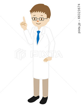 男性医師の立ち姿のイラスト 指さしのポーズ のイラスト素材