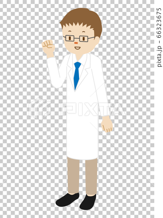 男性医師の立ち姿のイラスト ガッツポーズ のイラスト素材