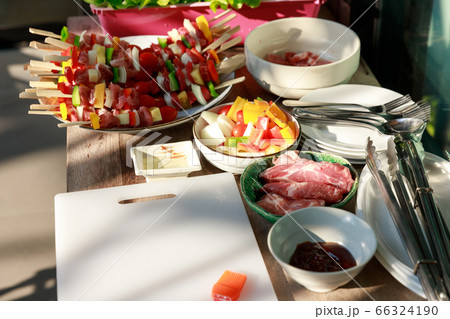 Close up barbecue grill with various kinds of 66324190