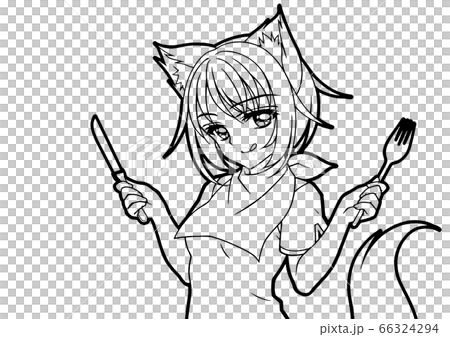 女の子塗り絵 いただきます 背景無し のイラスト素材