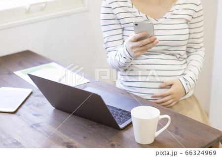 パソコン操作する妊婦さん パソコン操作する妊婦さん 66324969