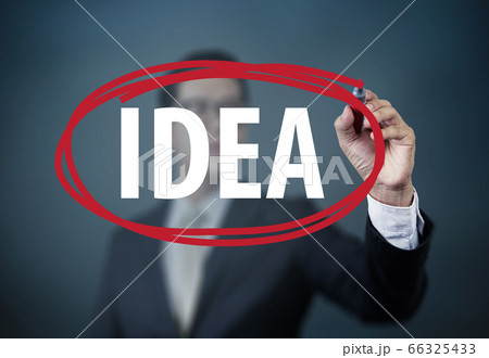 Businessman hand writing "Idea" with red marker on Businessman hand writing "Idea" with red marker on 66325433