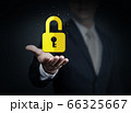 Close up of businessman holding yellow key in hand 66325667