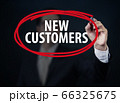 Businessman hand writing "New Customers" with red 66325675