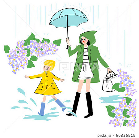 雨の日の親子 66326919
