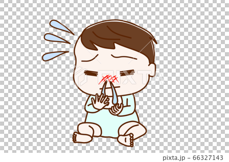 Baby boy sits spicy with runny nose 66327143