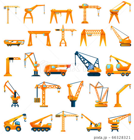 Crane icons set, cartoon style Crane icons set, cartoon style 66328321