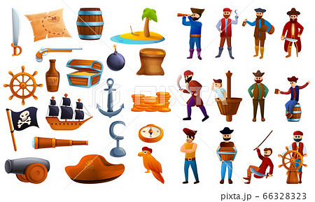 Pirate icons set, cartoon style 66328323