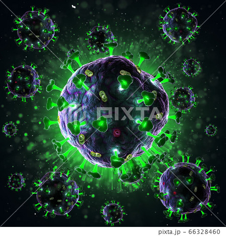 3d render of pathogenic virus organism or bacteria infecting and causing disease. Close up from microscope of coronavirus. 3d render of pathogenic virus organism or bacteria infecting and causing disease. Close up from microscope of coronavirus. 66328460