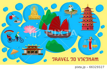 Vietnam landmark concept banner, flat style 66329327