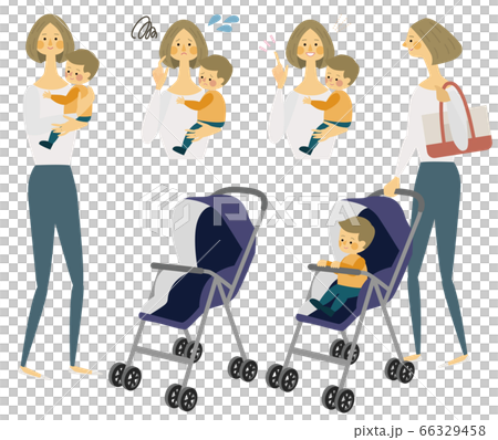 父母和孩子,嬰兒車,面部表情,插圖 父母和孩子,嬰兒車,面部表情,插圖 66329458