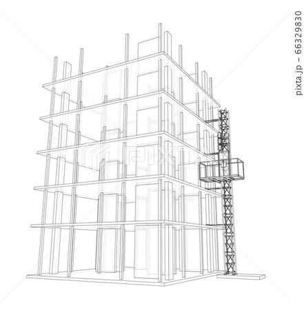 Building under construction with mast lifts 66329830