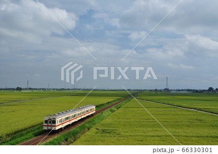 関東鉄道常総線、三妻・南石下駅間を走る普通列車（キハ350形気動車） 66330301