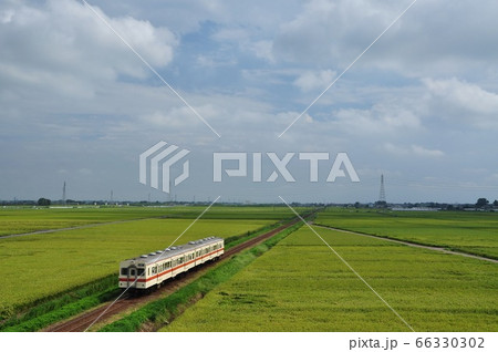 関東鉄道常総線、三妻・南石下駅間を走る普通列車（キハ350形気動車） 66330302