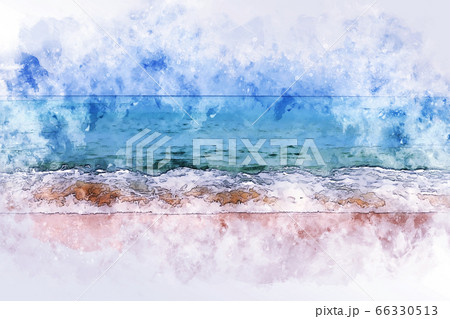 Abstract colorful mountain peak and sea water on watercolor illustration painting background. Abstract colorful mountain peak and sea water on watercolor illustration painting background. 66330513