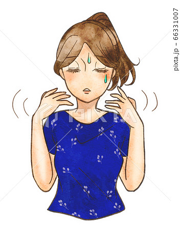 暑くて手で仰ぐ人のイラスト素材