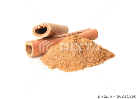 Cinnamon sticks and powder isolated on white Cinnamon sticks and powder isolated on white 66331560