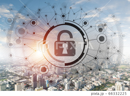 Cybersecurity mixed media with virtual padlock Cybersecurity mixed media with virtual padlock 66332225