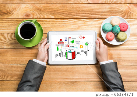 Businesswoman and her business notes Businesswoman and her business notes 66334371